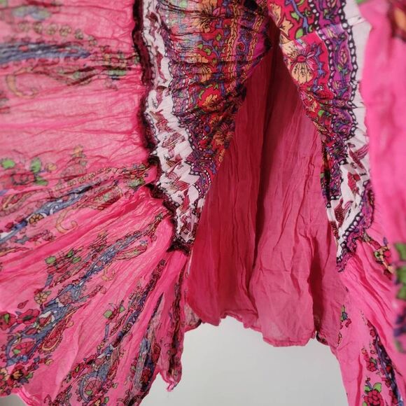 Cassee’s 100% Cotton Smocked Boho Mini Dress Pink India M Purple - Picture 6 of 8